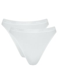 Weißes Baumwoll-String-Unterwäsche-Set, mit einem weichen Bund und dezentem "mey"-Branding. Einfaches, glattes Design mit klassischem Schnitt.