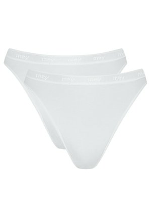 Hvid bomulds thongsæt med en blød talje med diskret "mey" branding. Enkel, glat design med klassisk pasform.