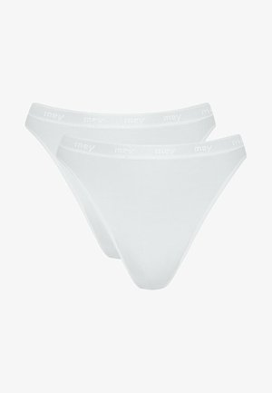 Hvid bomulds thongsæt med en blød talje med diskret "mey" branding. Enkel, glat design med klassisk pasform.
