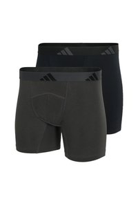 Zwarte en donkergrijze boxershorts, gemaakt van zachte stof, met een brede elastieken tailleband met een textuur patroon van het logo.