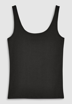 Canotta nera, realizzata in morbido misto cotone. Presenta una scollatura a giro, spalline larghe e una texture liscia e elasticizzata.