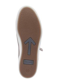 Shoe sole featuring a textured brown rubber surface with a white outer rim, marked with "JOSEF SEIBEL" and size "38." Arrow design engraved.
