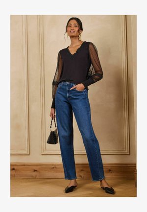 Love & Roses, SPOT MESH LONG SLEEVE V-NECK TOP - Langarmshirt - black
