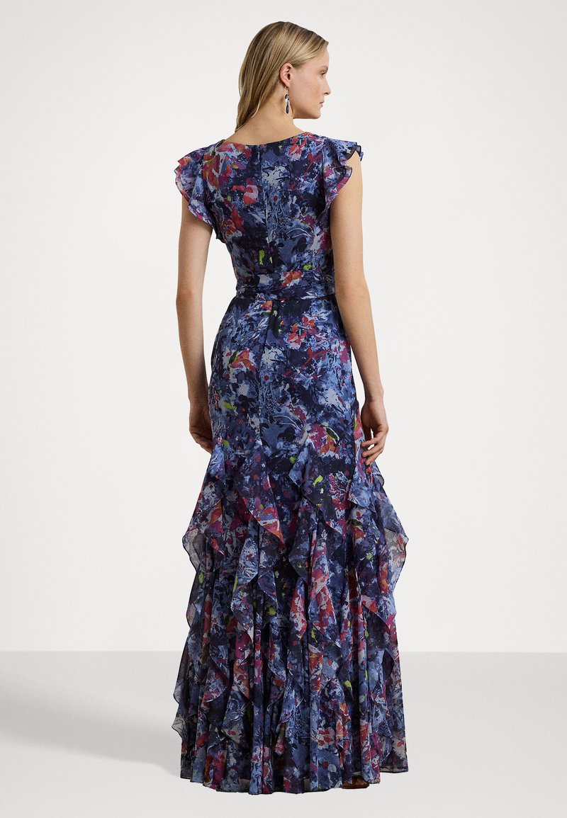 Lauren Ralph Lauren Print Ruffle Trim Crinkle Georgette Gown - Occasion  wear - blue multi/blue - Zalando.ie