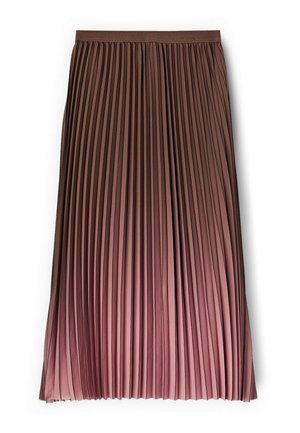 Plisowana spódnica midi w delikatnym odcieniu mauve. Wykonana z lekkiego materiału o gładkiej fakturze oraz elastycznym pasku w talii dla komfortu.