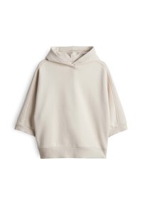 Licht beige hooded sweatshirt met brede mouwen en geribbelde zoom. Gemaakt van zachte stof, met een eenvoudig, minimalistisch ontwerp.