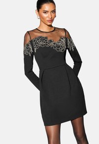 REGULAR FIT - EMBELLISHED FLORAL LONG SLEEVE SKATER  - Koktejlové šaty / šaty na párty - black