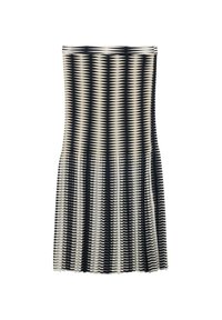 Abito senza spalline, di lunghezza al ginocchio, con un design plissettato che presenta un motivo a zigzag bianco e nero. Tessuto elasticizzato e testurizzato per il massimo comfort.