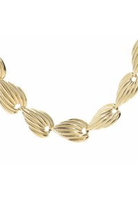 Collana d'oro con grandi anelli ovali curvi e testurizzati, collegati in una catena.