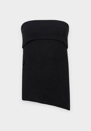 Top tubular negro de punto con un borde doblado. La tela es suave y ligeramente elástica, con un diseño aerodinámico y sin acentos visibles.
