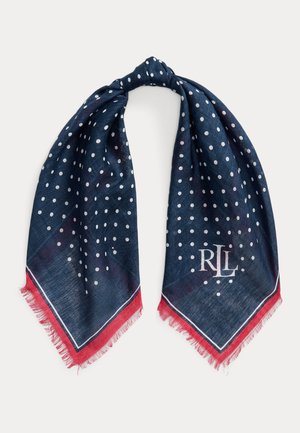 Lauren Ralph Lauren, POLKA-DOT LINEN-COTTON SQUARE SCARF - Foulard - dark blue