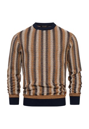 Neulepaita ruskeassa, laivastonsinisessä ja kermanvärisessä raitakuosisessa. Varustettu ribbien keräykseen sekä mansetteihin, teksturoidulla kankaalla ja rentolla istuvuudella.