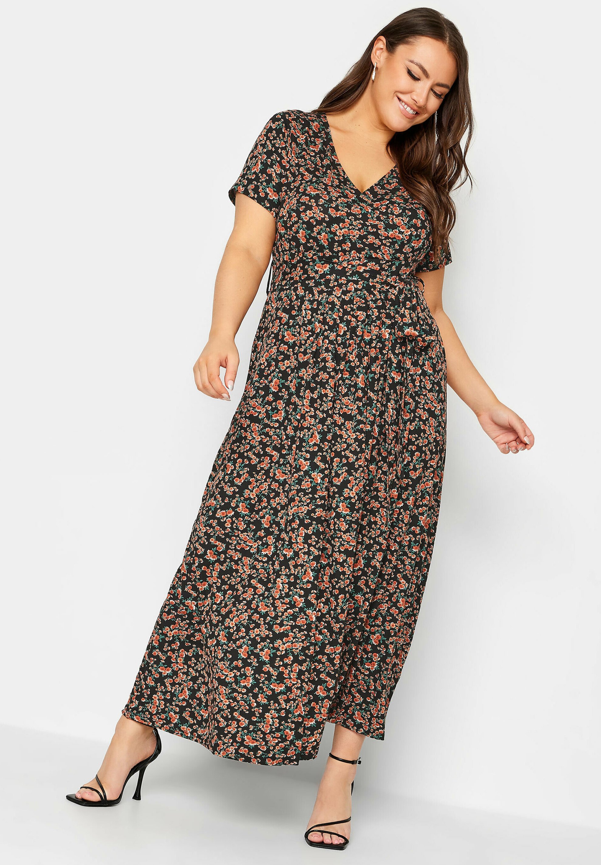 Plus size floral wrap maxi dress Clearance