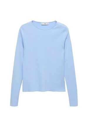 Light blue long-sleeve shirt in a soft material with a round neckline and a straight cut. Features seamless shoulders and a smooth texture.