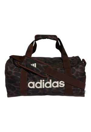 Borsa da palestra Adidas scura a motivo con due manici e tracolla regolabile, con logo Adidas bianco sul davanti.