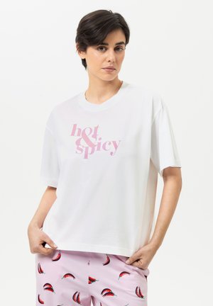 mey, MEY T-SHIRT SERIE SOLID LOVE MIT PRINT - Pyjama top - weiss