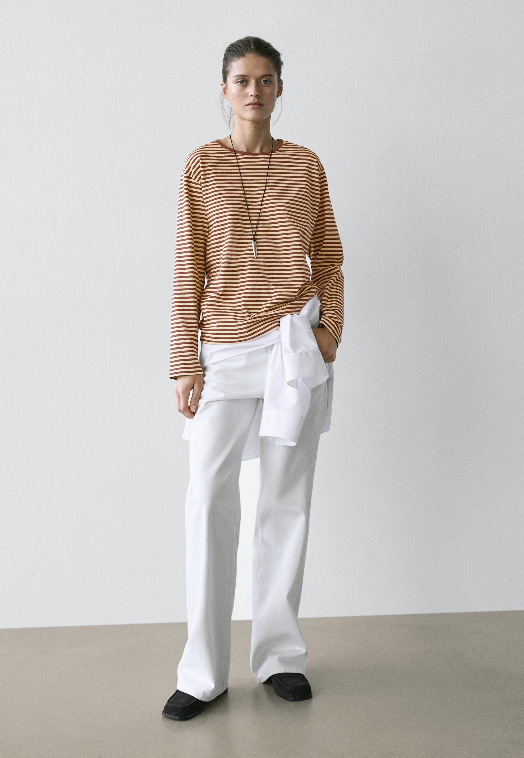 Massimo Dutti STRIPED - Long sleeved top - brown - Zalando.co.uk
