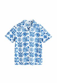 Unselected, blue white tile print