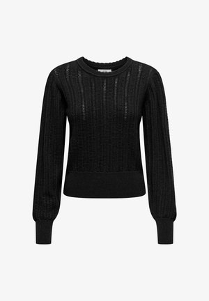 Mustmustern mustrétega disainiga musta kudumi särk, ümmarguse kaelusega ja pikkade puffvarrukatega, millel on kitsad mansetid. Kerge tekstuur ja lühike pikkus.