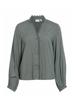 VILA, LONG SLEEVED SHIRT VIGRACE V-NECK - Chemisier - balsam green
