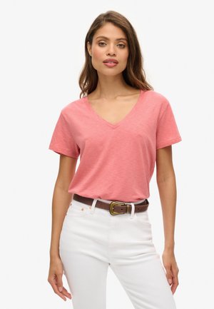 Superdry & Co EMBROIDERED V NECK  - Camiseta básica - mauveglow pink