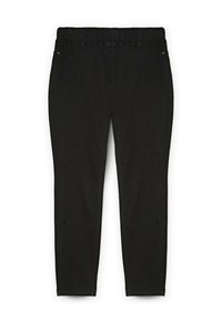 Pantaloni in denim nero con vita elasticizzata. Design a gamba dritta, cuciture minime e senza tasche visibili o dettagli metallici.