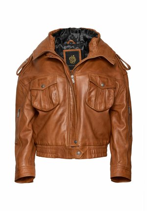 EDLE HÜFTLANG MIT KAPUZE - Lederjacke - cognac