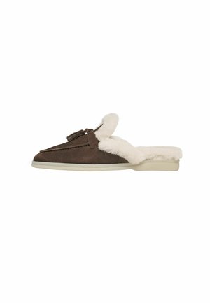 Pantoffels - deep taupe suede fur