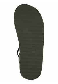 Black rubber sandal sole with fine horizontal grooves and a rounded shape. Features brand marking and size number 37 near the heel.