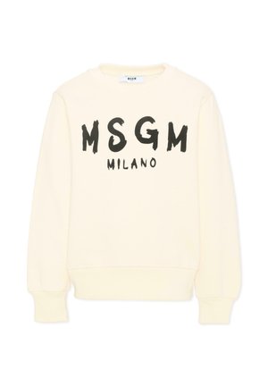 Kremowa bluza z długim rękawem z czarnym tekstem w stylu pociągnięć pędzla "MSGM MILANO" z przodu oraz ściągaczami na mankietach i u dołu.