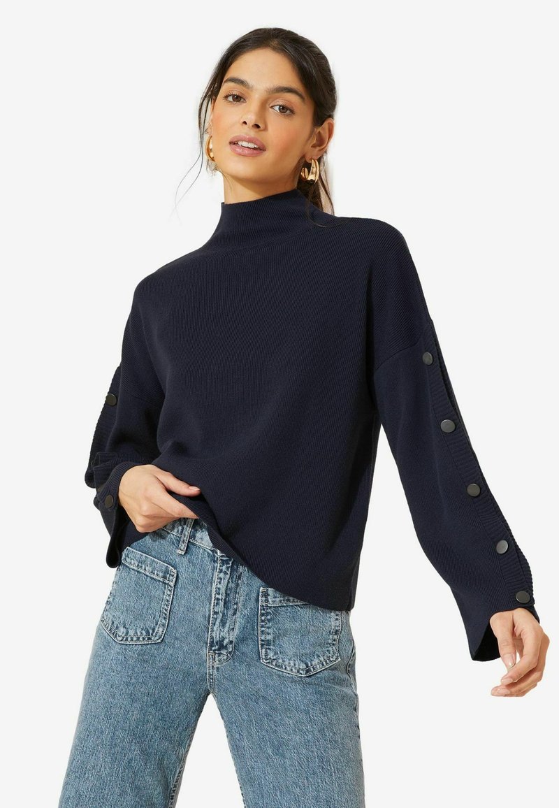 Friends Like These WIDE SLEEVE BUTTON FUNNEL NECK - Džemper - navy