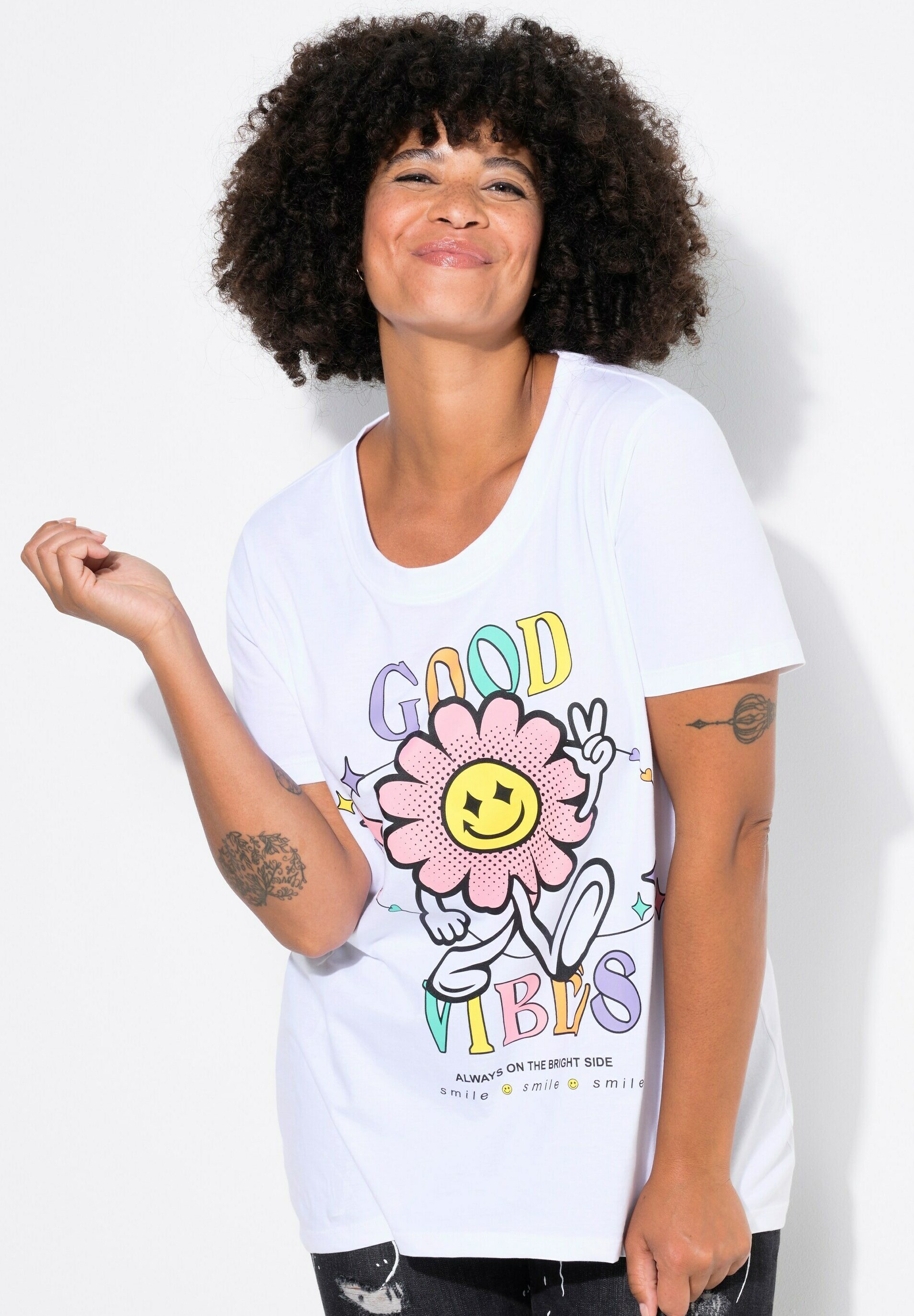 Angel of Style BLUMEN-MOTIV - Print T-shirt - snow white/white