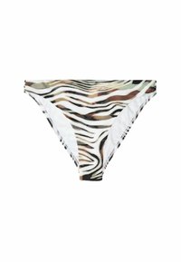 Zebra minta bikini alsó, amely hullámos mintával rendelkezik fekete, barna és fehér árnyalatokban. Simább, rugalmas anyagból készült.