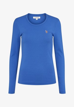 Geripptes Langarm-Oberteil in lebhaftem Blau mit Rundhalsausschnitt. Verfügt über ein kleines, gesticktes Logo auf der Brust. Weiches, dehnbares Material.
