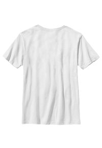 Camiseta de algodón blanca, de mangas cortas, diseño sencillo de cuello redondo, textura suave y espalda lisa sin logotipos ni patrones visibles.