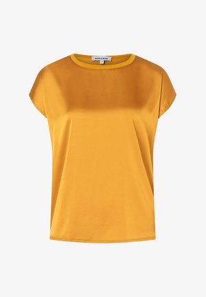 Short-sleeve yellow top made from smooth fabric with a round neckline. Features a solid color and a relaxed fit.
