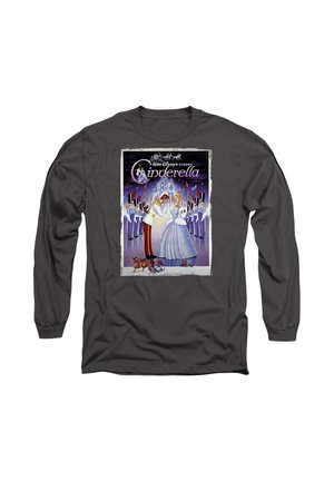 Long-sleeve grey shirt featuring a colorful Cinderella graphic with characters, castle, and festive elements, printed on the front.