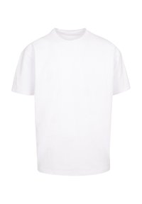 Weißes Baumwoll-T-Shirt, kurze Ärmel, Rundhalsausschnitt, gerader Schnitt, glatte Oberfläche, keine Grafiken oder zusätzlichen Details.