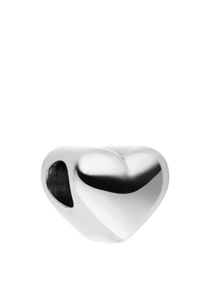 Glatter, glänzender silberner herzförmiger Perle mit einem Loch an der Seite zum Auffädeln auf ein Armband oder eine Halskette.