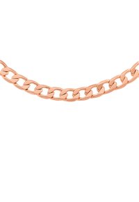 Collana in oro rosa con maglie intrecciate e una finitura liscia, che riflette la luce con una texture lucida.