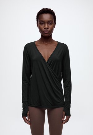 Even&Odd active by Zalando, ESSENTIAL STUDIO LONG SLEEVE TOP WITH OPEN WRAP BACK - Блуза с дълги ръкави - black