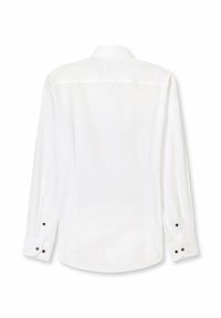 Langärmeliges weißes Hemd mit geradem Schnitt, Manschetten mit Knöpfen und glatter Stoffstruktur. Verfügt über einen klassischen Kragen und ein schlichtes Rückendesign.