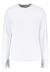 Felpa bianca con maniche lunghe a raglan, polsini e orlo a costine, realizzata in tessuto morbido, con scollo rotondo e design minimalista.