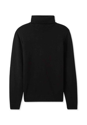 Maglione a collo alto nero realizzato in morbido tessuto a maglia. Caratterizzato da maniche lunghe, colletto e orlo a coste, con una vestibilità rilassata. Nessun motivo o decorazione.