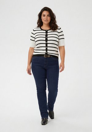 Kaffe Curve KAFFE CURVE KCLIZZY SHORT SL CARDIGAN - Cardigan - chalk/black stripe