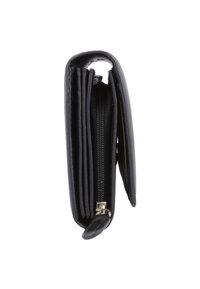 Portefeuille en cuir noir avec un compartiment zippé, design pli é, plusieurs emplacements pour cartes et une texture lisse. Compact et fonctionnel.