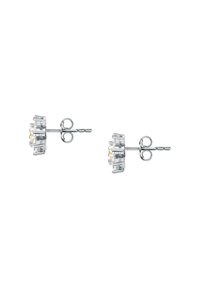 Orecchini a perno in argento scintillante con cristalli trasparenti e gialli, di forma rotonda, con una finitura lucida e chiusura a spinta.