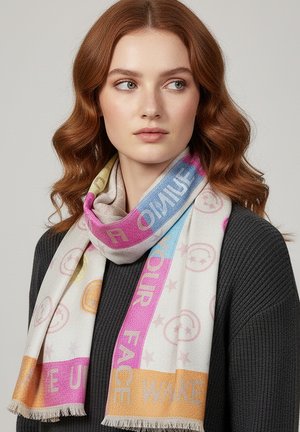 Faera, MODISCHER SCHAL SMILEY STERNENMUSTER SPRUCH LEICHT - Scarf - weiß