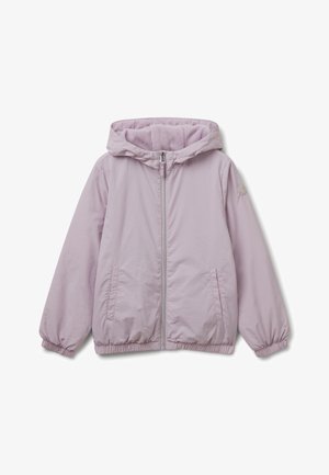 Lichtpaarse hoodie met een rits aan de voorkant, twee zijzakken, elastische manchetten en zoom, en zachte fleecevoering binnenin de capuchon.
