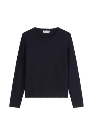 Marineblauer Longsleeve-Pullover mit rundem Ausschnitt und figurbetontem Schnitt. Hergestellt aus einem weichen, glatten Strickstoff ohne sichtbare Muster.